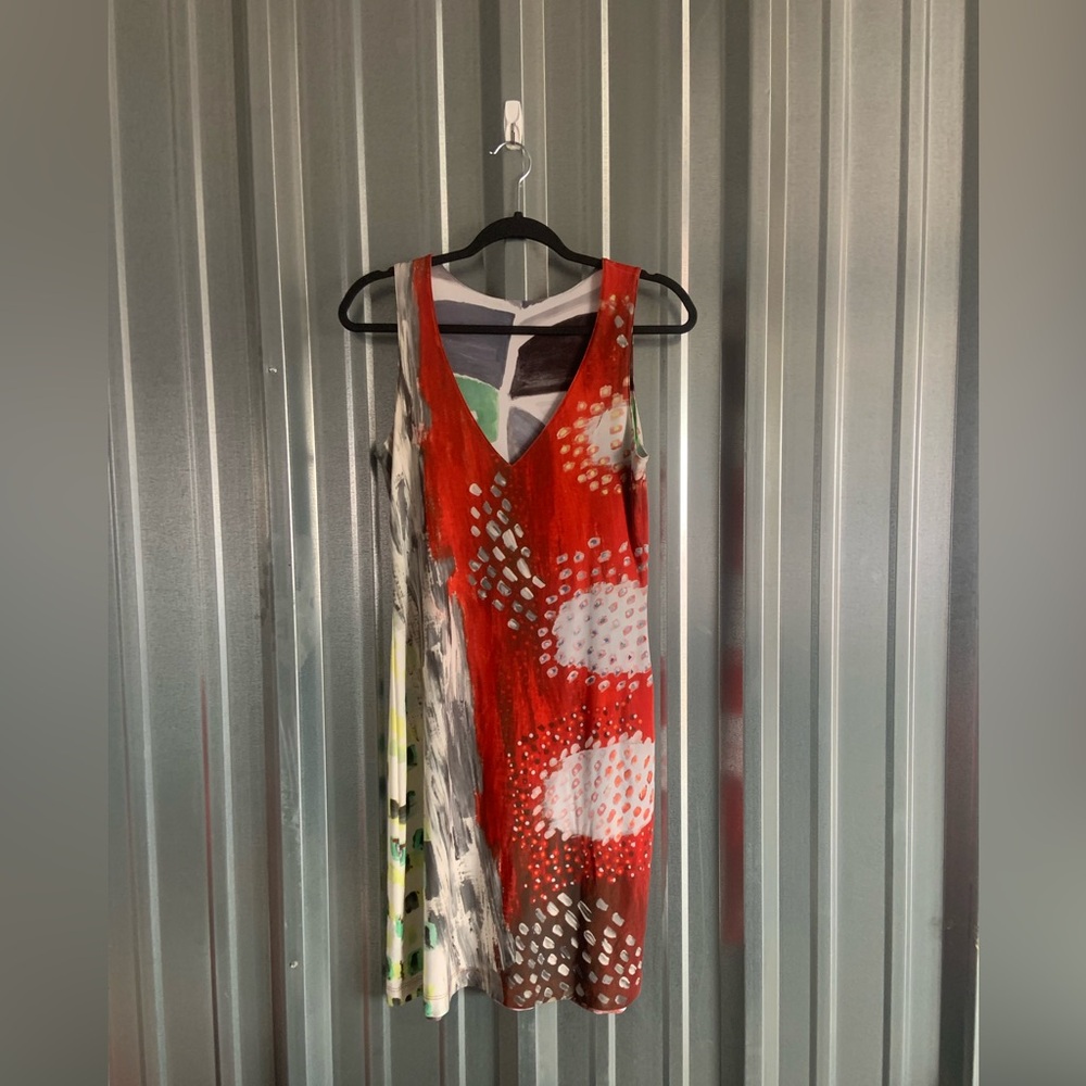 Abstract Red and Black Midi Dress